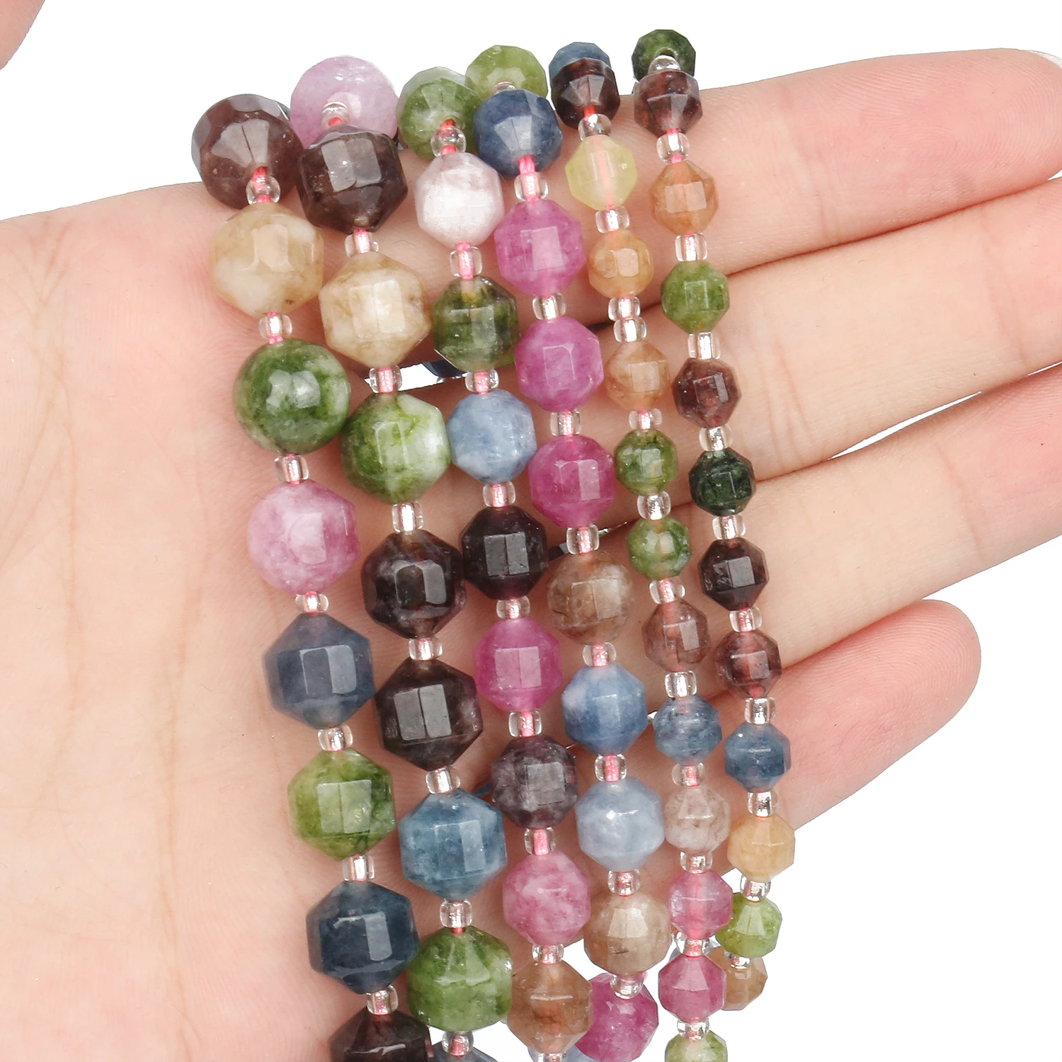 High Quality Tourmaline Beads Natural Stone Round Cube Faceted Rondelle Loose Beads for Jewelry Making DIY Bracelets Accessories