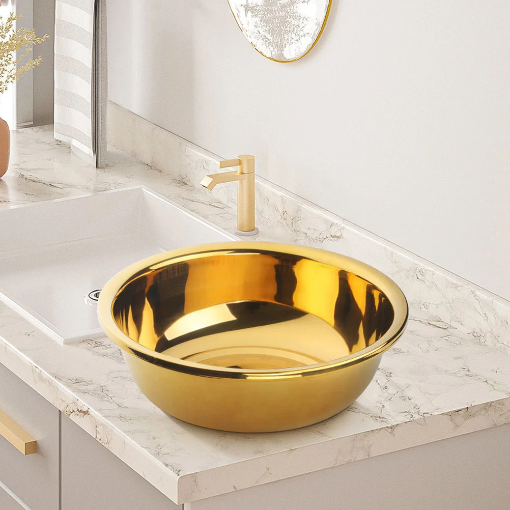 Stainless Steel Basin Thickened Kitchen Bath Household Vegetable Wash (gold) Flat Bottom Mixing Bowl Bowls for Large