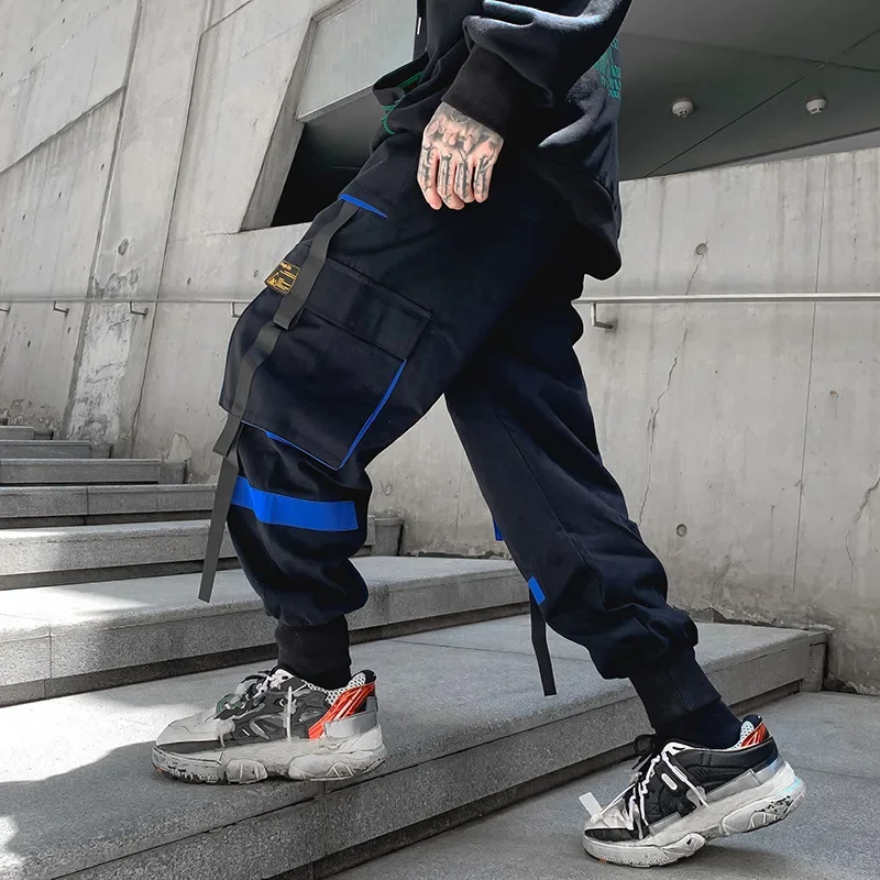 

Autumn Winter Japan Style Mens Hip Hop Techwear Pants Blue Green Purple Yellow Patchwork Streetwear Joggers Wide Leg Cargo Pants