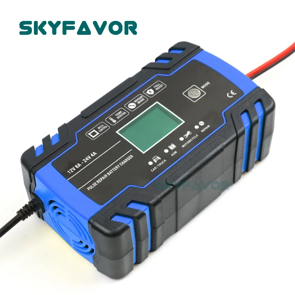 Universal 12V 24V Battery Charger 12V 24V 8A Automatic Motorcycle Car Battery Charger Pulse Repair Lead-Acid Battery Charger
