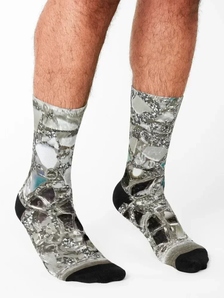 An Image of An Explosion of Sparkly Silver Glitter, Glass and Mirror Socks cartoon tennis colored Designer Man Socks Women's