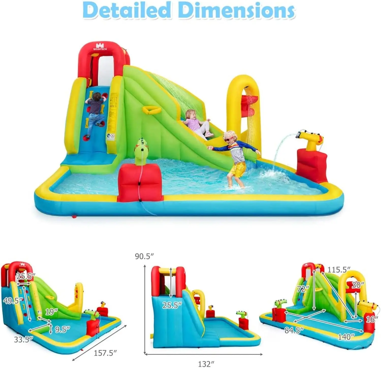 Mega Inflatable Water Park Bouncy Castle with Climbing Wall and GFCI 550W Blower, Blow Up Water Slide for Kids Ages 5-12, Outdoor Backyard Party Fun Gift