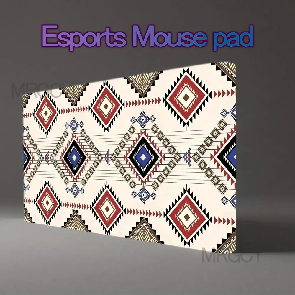 Esports Mouse Pad Ethnic Aztec Geometric Pattern Large Desk Mat for Gaming, Office & Home Non-Slip Rubber Base Mousepad