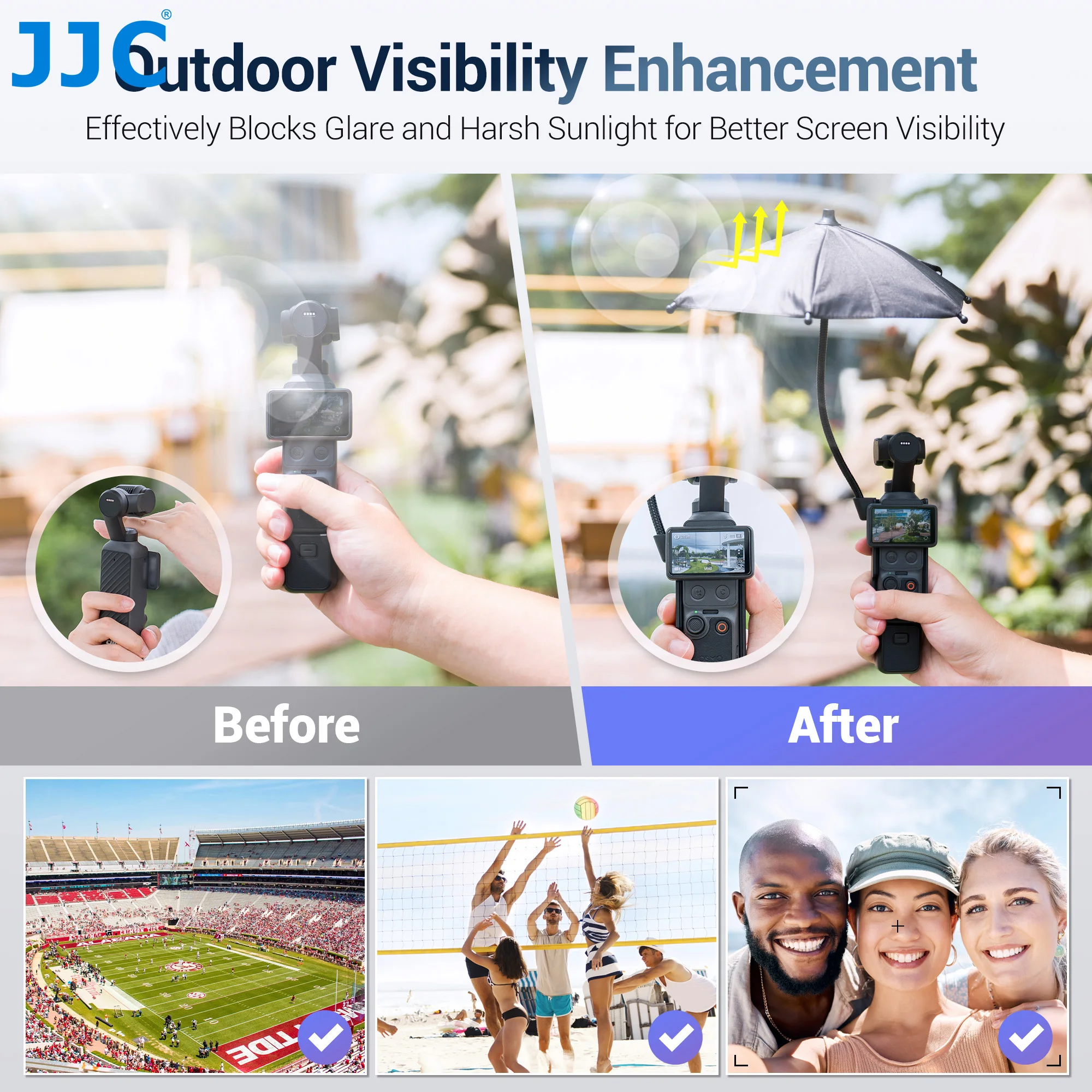 JJC Protable Sun Umbrella for DJI Osmo Pocket 3 4 4P Action Camera Outdoor Sun Shade Shield DJI Pocket 3 4 Accessories