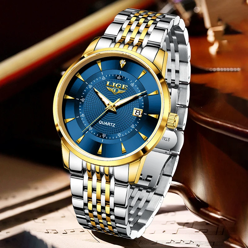 

LIGE лучший бренд класса люкс кварцевые мужские часы модные водонепроницаемые светящиеся часы из нержавеющей стали для мужчин часы с автоматической датой Reloj Hombre