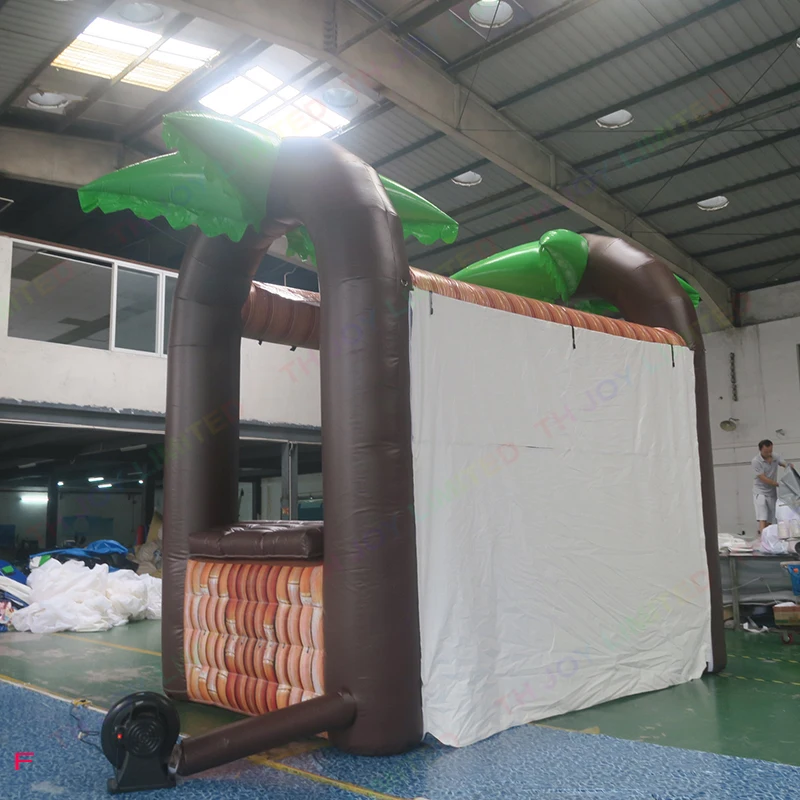 กลางแจ้ง Inflatable Tiki บาร์ปาล์มต้นไม้ Inflatable Beach Bar เต็นท์เสิร์ฟอาหาร Concession Stand สําหรับ Backyard Party