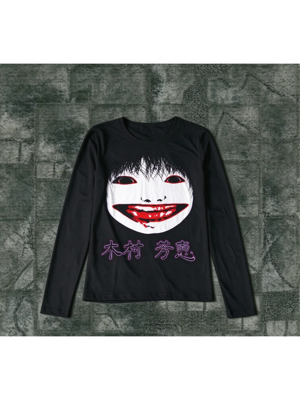 New Spring and Autumn Vintage Dark Face Printed Long Sleeve T-shirt Top Gothic Punk Street Casual Trend Subculture Halloween ins
