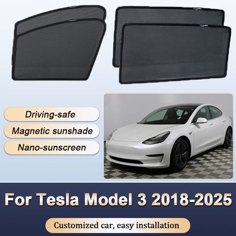 Sun Shades For Tesla Model 3 2018 2019 2020-2025 Sunshades Magnetic Heat insulation Mesh Window Curtains Visor Car Accessories