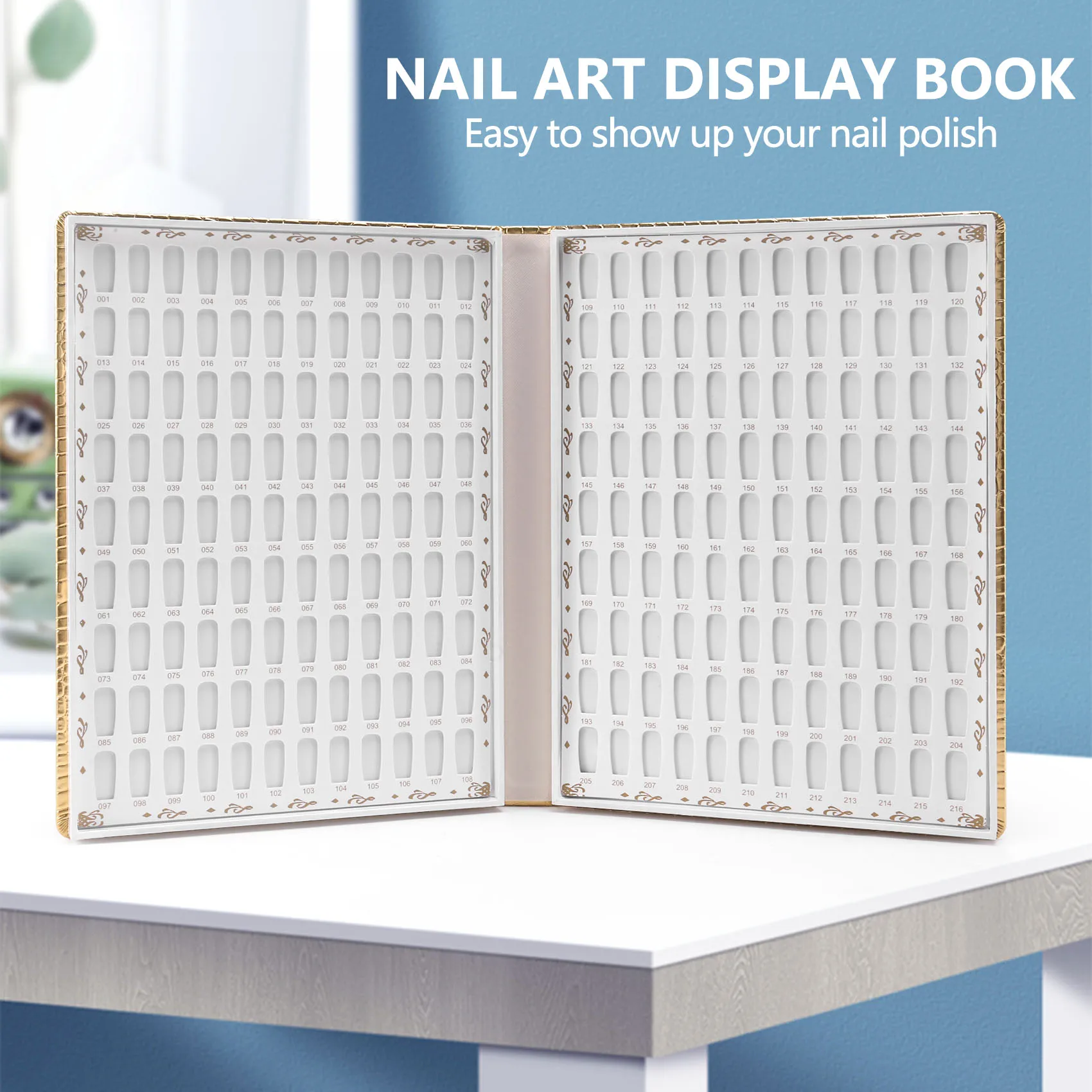 New 216 Colors Nail Tips Display Book DIY Nail Art Showing Shelf Gel Color Card Chart Painting Display Board Gold