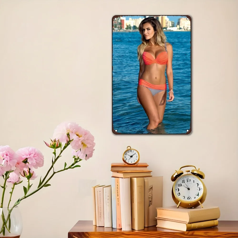 Vintage Pinup Girl Metal Sign, 8x12 Inch Wall Art for Home Bar & Man Cave, Retro Beach Decor