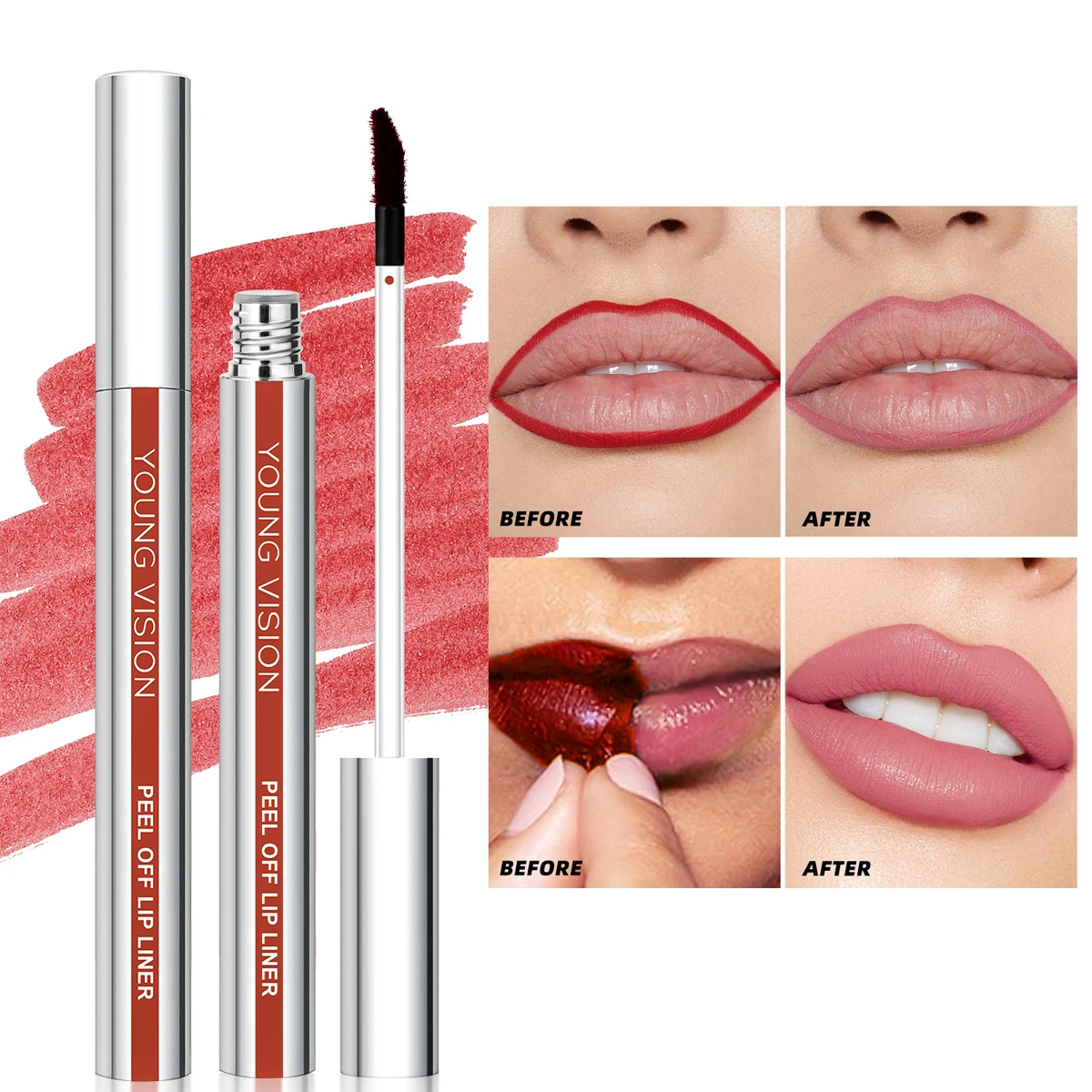 YOUNG VISION Brilho labial descascado de 3 cores, cor reveladora, laca labial à prova d'água de longa duração, brilho labial fosco