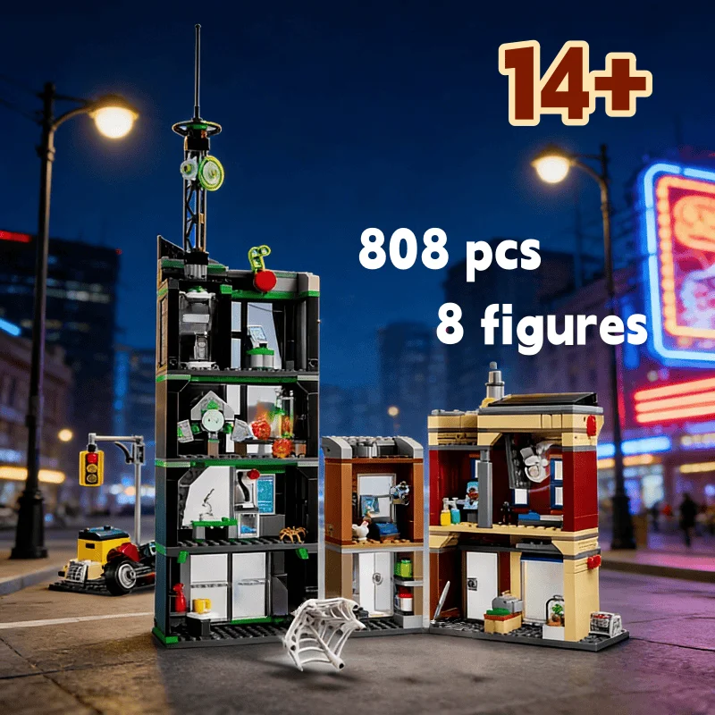 

Набор строительных блоков MOC из 808 деталей, модель битвы на Башне Оскорп по мотивам знаменитого фильма, DIY, креативная игрушка, подарок на Рождество