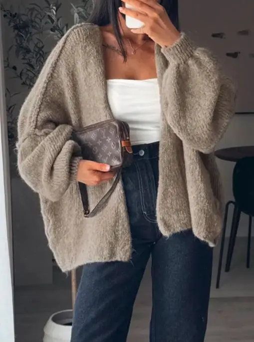 

Осень/зима 2022, новинка, хит продаж, женская мода для отдыха и отпуска, однотонная куртка с длинными рукавами, свитер, женская одежда