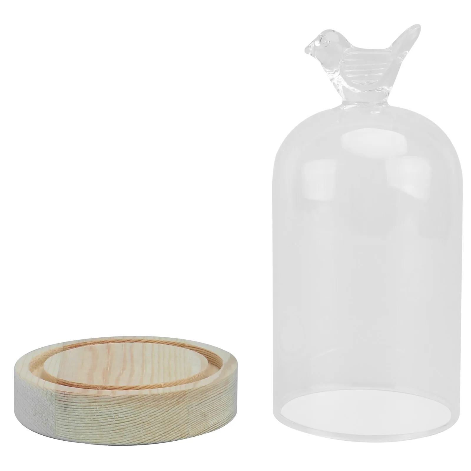 

1pc Glass Dome Display Cover Bird Design Mini Wood Base For Preserved Flower Decoration Clear Multi-Purpose Decorative Case