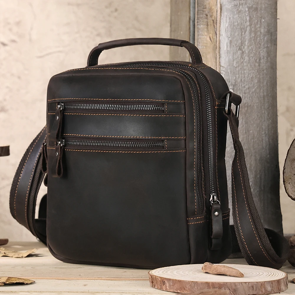 Men's crossbody bag large capacity shoulder bag crazy horse retro men's bag