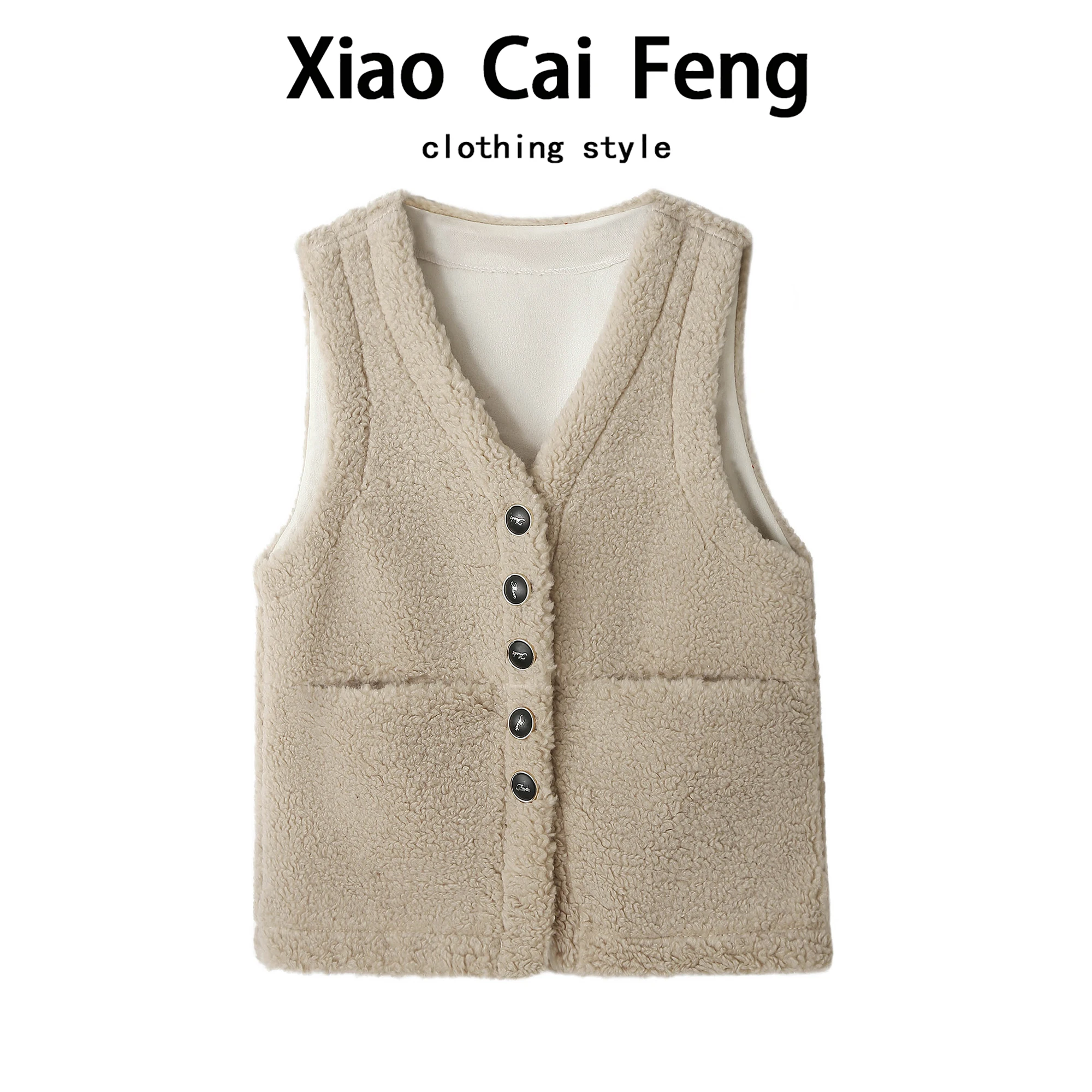 الكورية Sle لامب الفراء سترة المرأة الخريف الشتاء Thiened V-Ne الدفء ملابس خارجية طبقات العصرية تخفيف Sle زر واحد #2