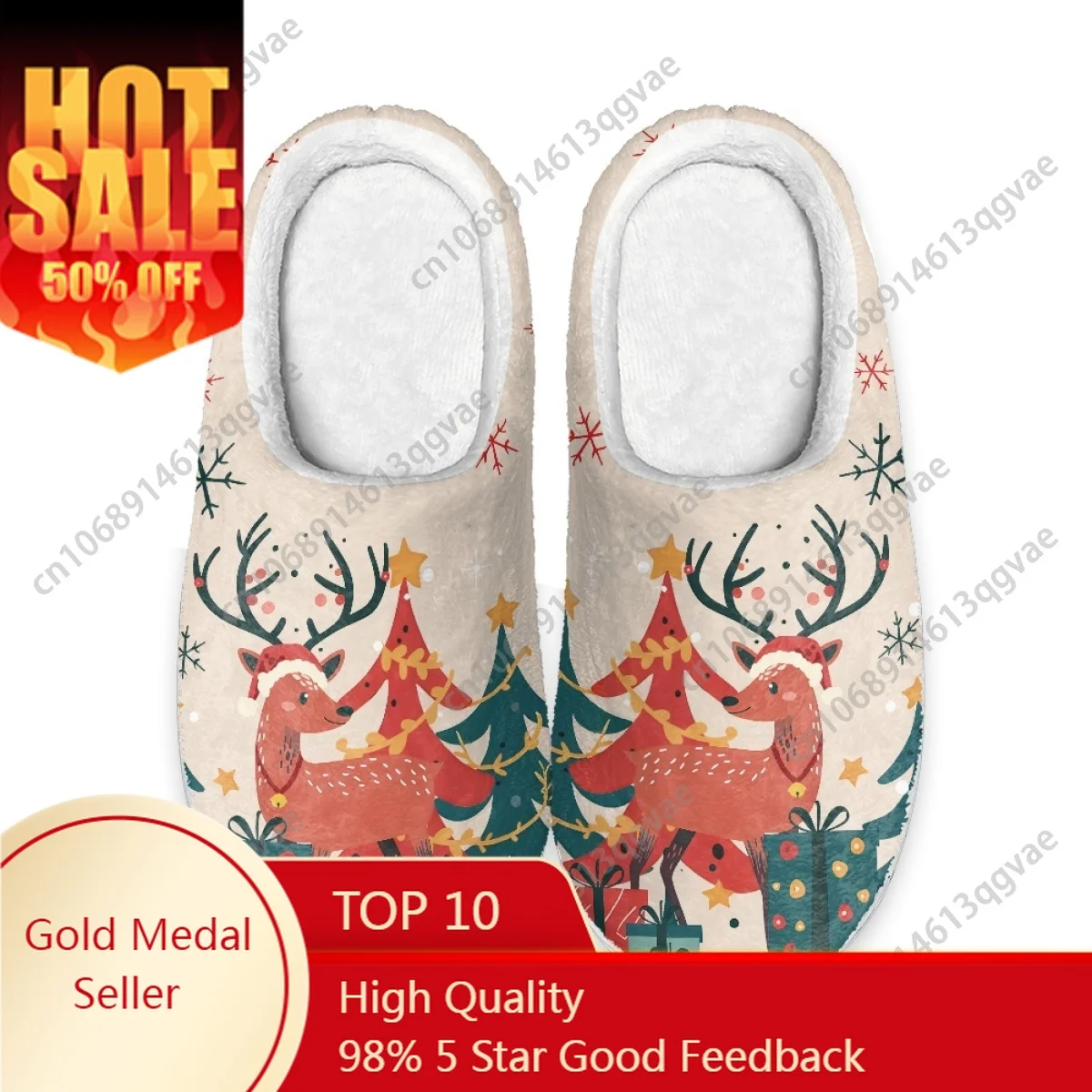 

2025 New Arrival Winter Elk Gift Christmas Tree Home Cotton Slippers Mens Womens Teenager Plush Bedroom Keep Warm Custom Slipper