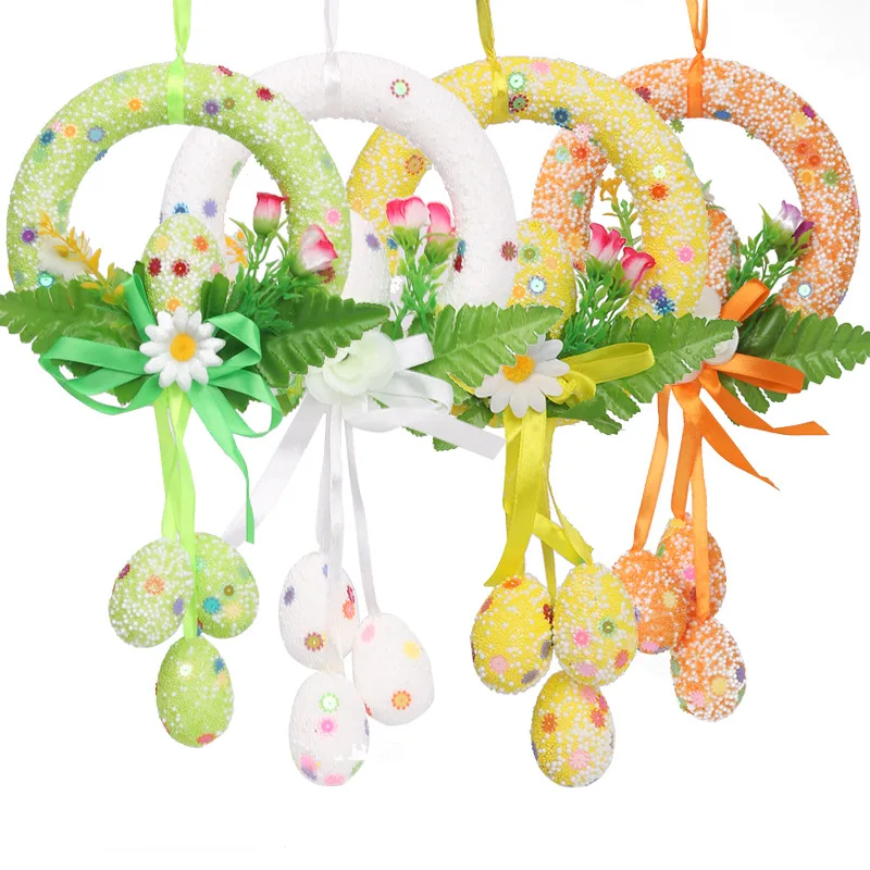 4Pcs Easter Egg Decorations Garland DIY Round Bunny Ring Egg Crafts for Family Kindergarten