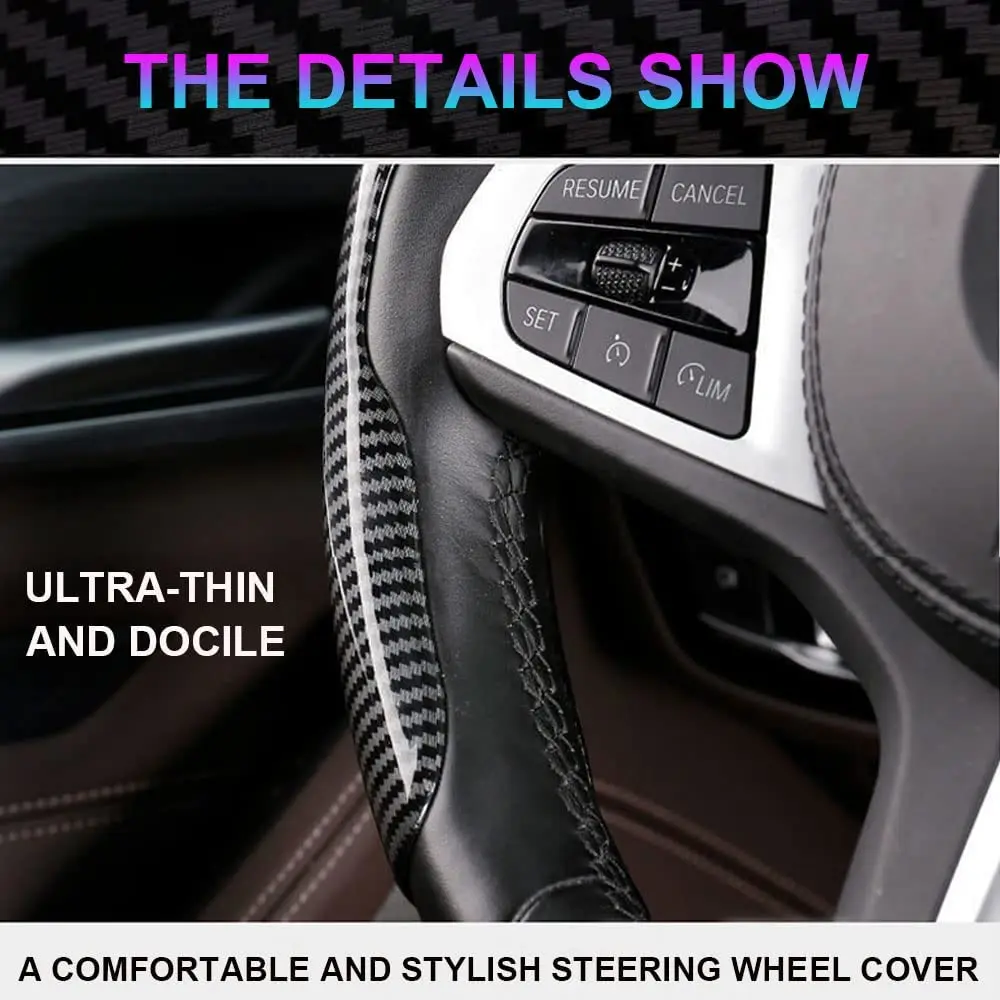 New Carbon Fiber Non Slip Steering Wheel Cover Segmented Steering Wheel Protector Universal Standard-Size 14 1/2\