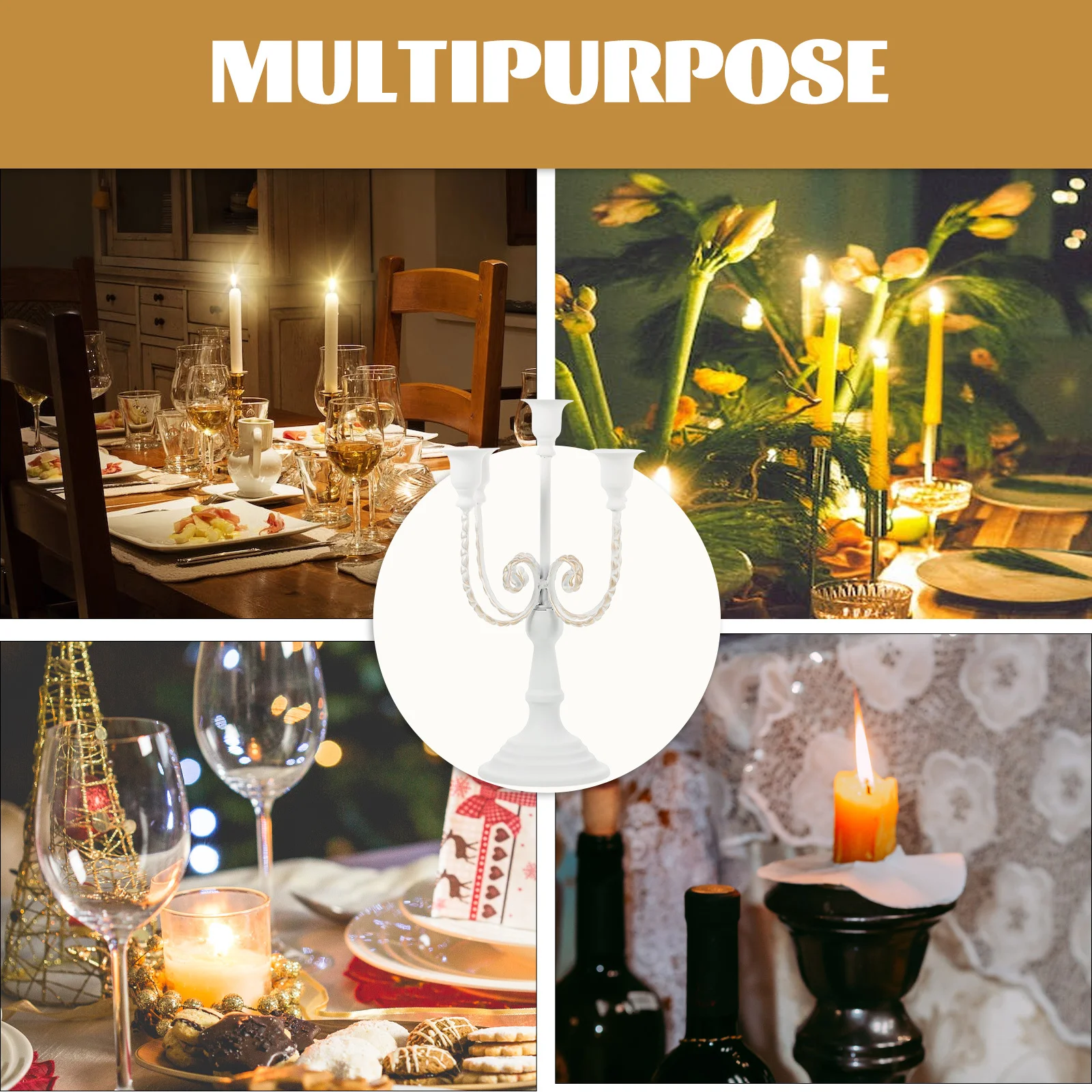 

Multi-Branches Candleholder Vintage European Style 5-Arm Iron Candelabra Romantic Home Tabletop Decoration Wedding Dining Room