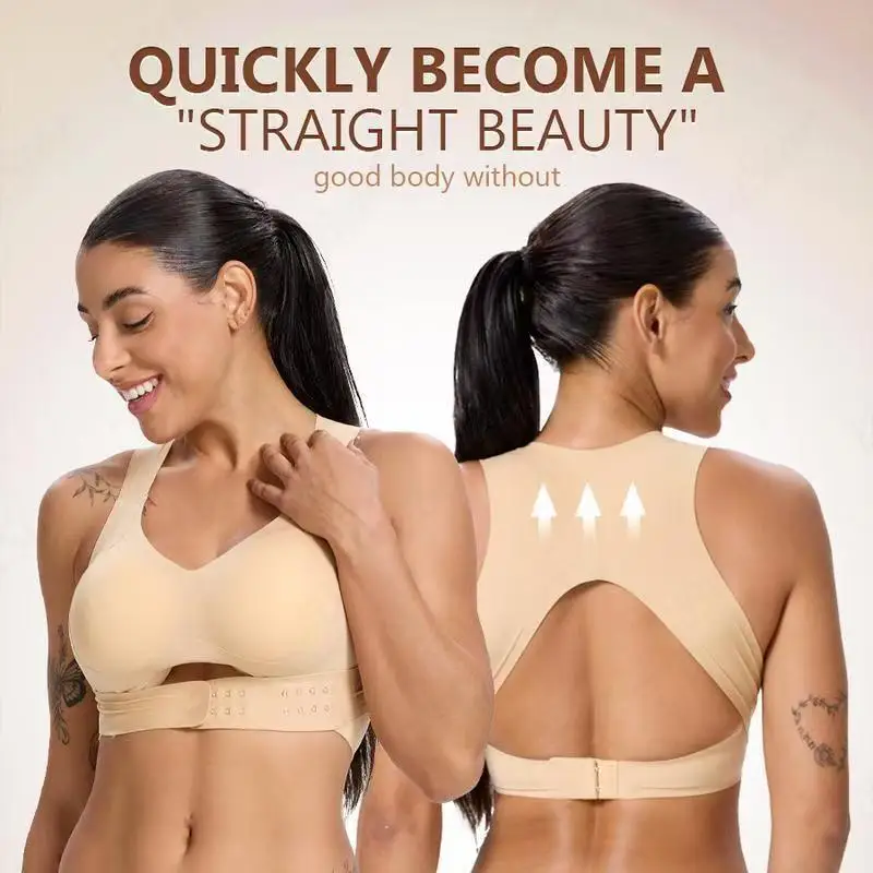 Women's Beautiful Back Bra Corrective Lifting and Gathering Wire-free Sports Yoga Bra Full Coverage Soft Support Everyday Bra