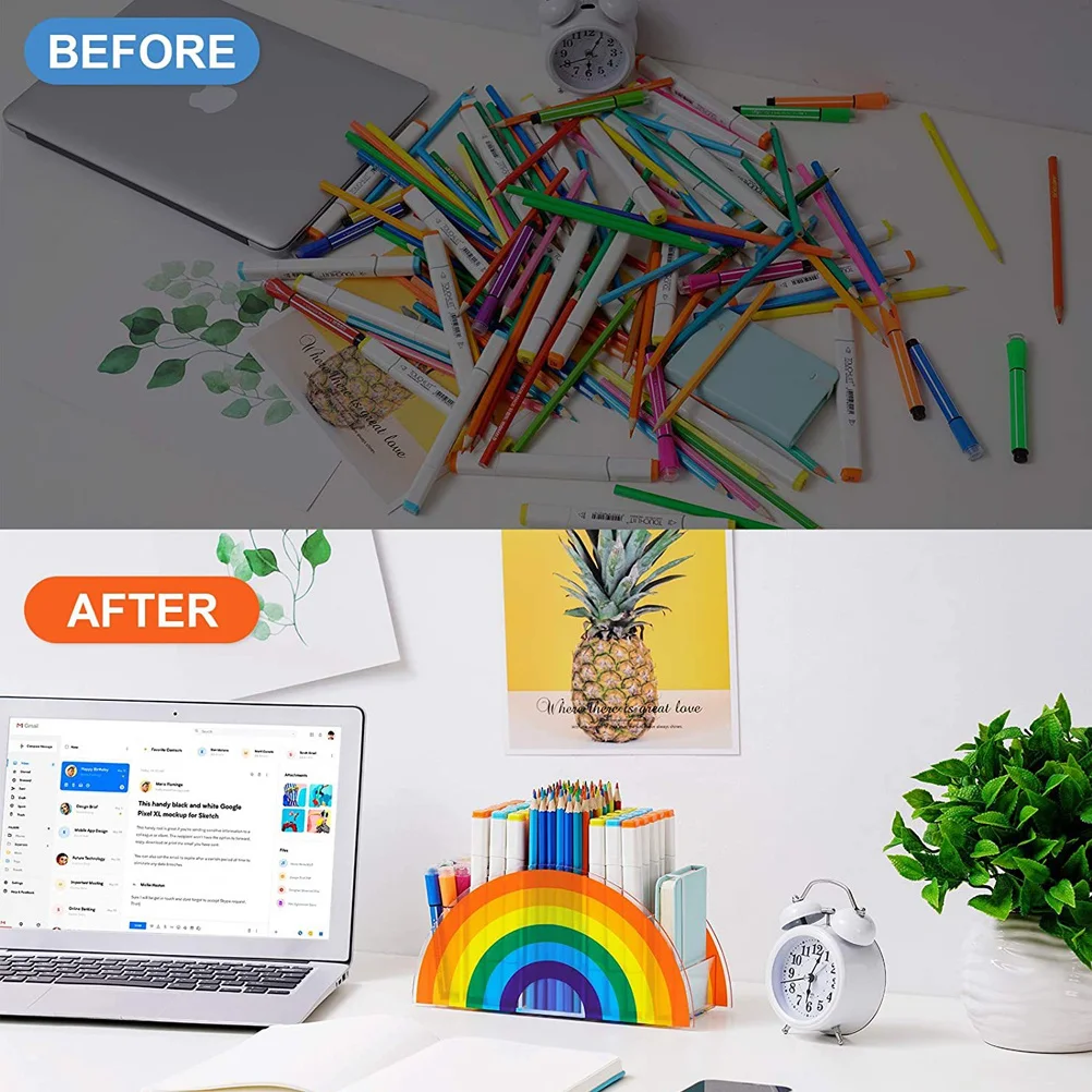 حامل قلم أكريليك صندوق تخزين مدمج متعدد الشبكات منظم سطح المكتب لأشتات كابلات المجوهرات والقرطاسية #1