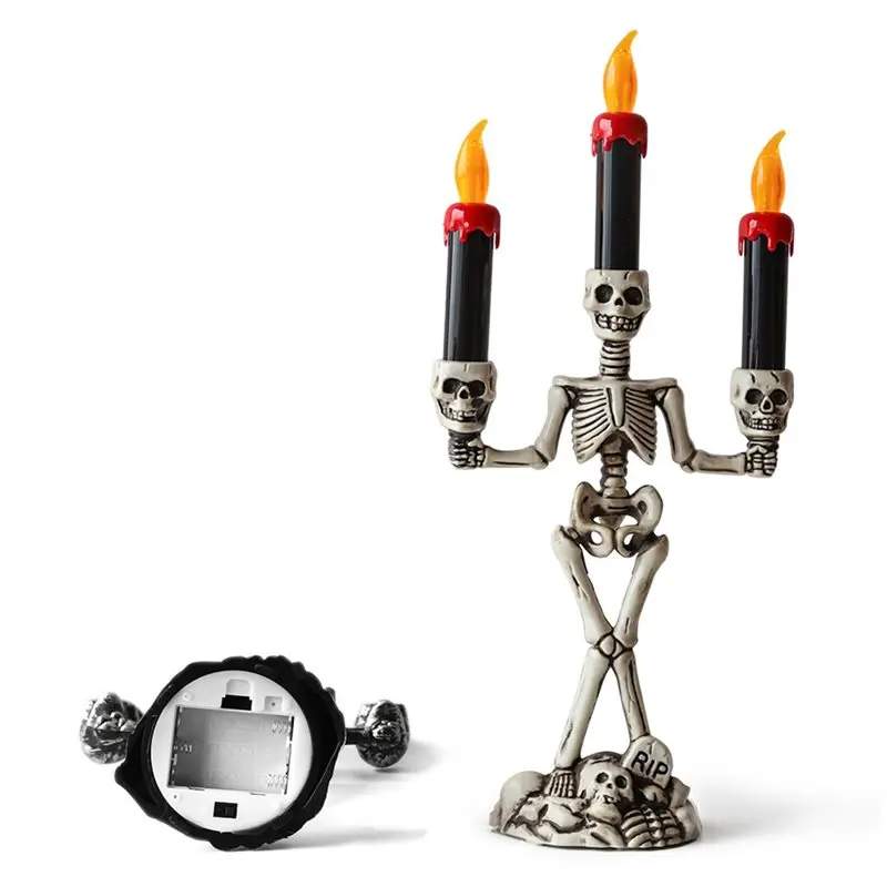 House Decor Halloween Decoration LED Candle Holders Skull Candlestick Flameless Candles Holder Stand Horror Props