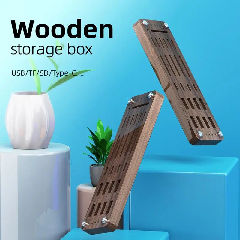 25 Slots Storage Holder For S-D Card Memory Card Desktop Walnut Wooden Organizer Card Case Storage Keeper For Office USB S-D TF