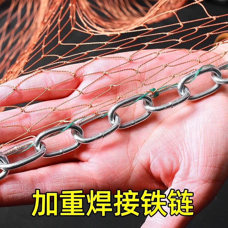 4.2M-7.2M Fishing Net Upgraded Korean Small Mesh Hole Steel Chain Sinkers Hand Cast Net Easy Throw Fishing Net Fishing Tools