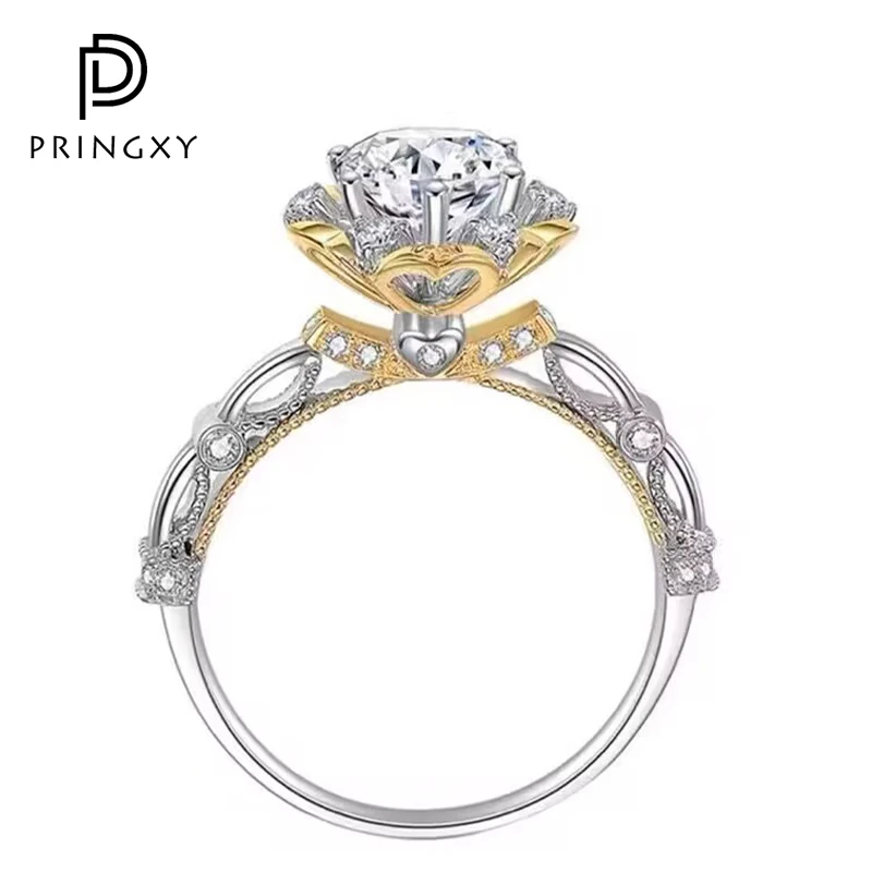 

PRINGXY Heart-Shaped Holding Flowers Moissanite Diamond 925 Sterling Silver Ring For Woman Wedding Engagement Fine Jewelry Gift