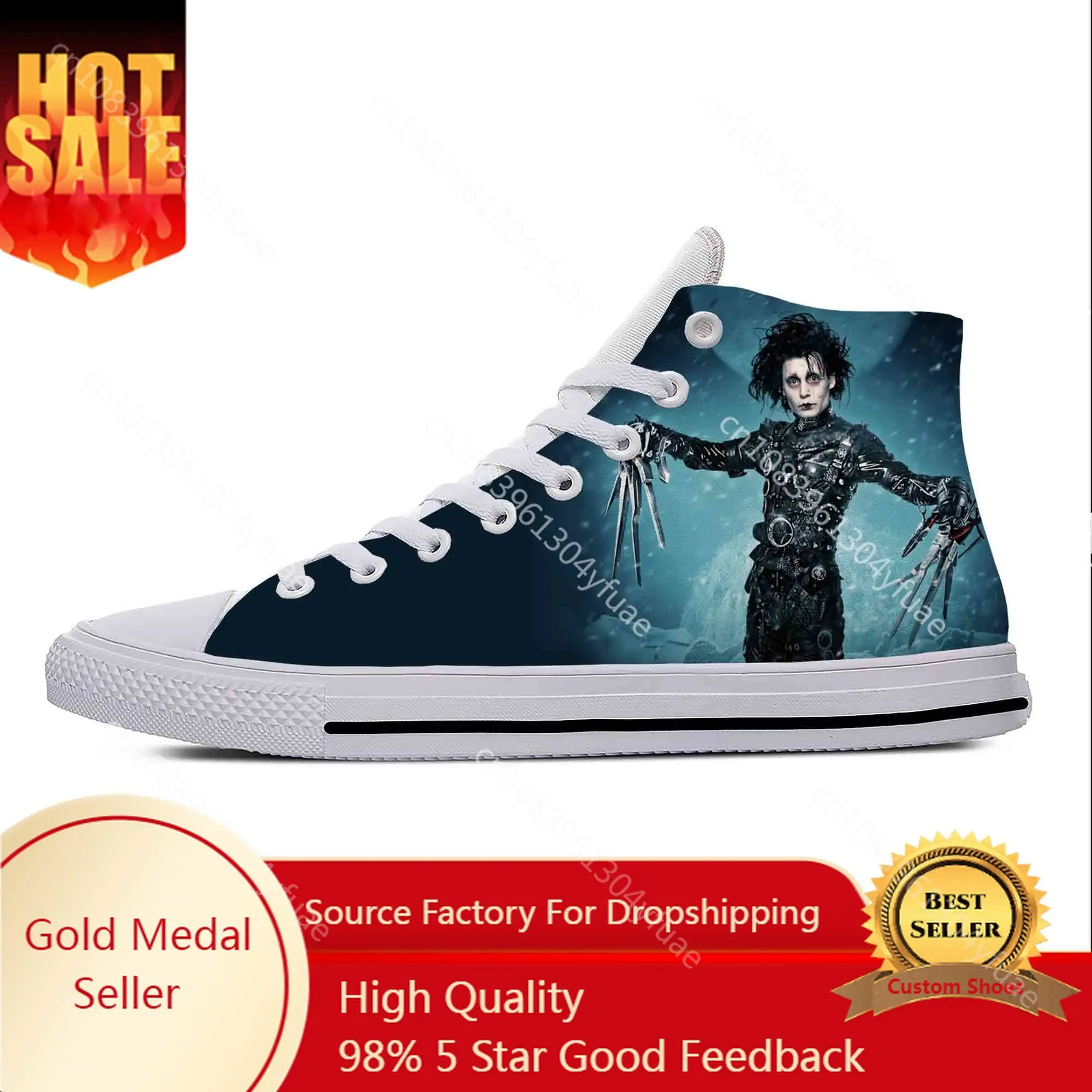 Movie Edward Scissorhands Johnny Depp Cool Funny Casual Cloth Shoes High Top Lightweight Breathable 3D Print Men Women Sneakers