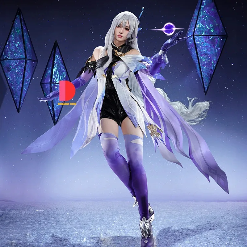 CyGenshin Impact Skirk Strój Cosplay Peruka Sukienka Mundur Szermierka Nakrycie Głowy Mistrz Tartaglia Abyss Halloween Party Kobiety Profesjonalny