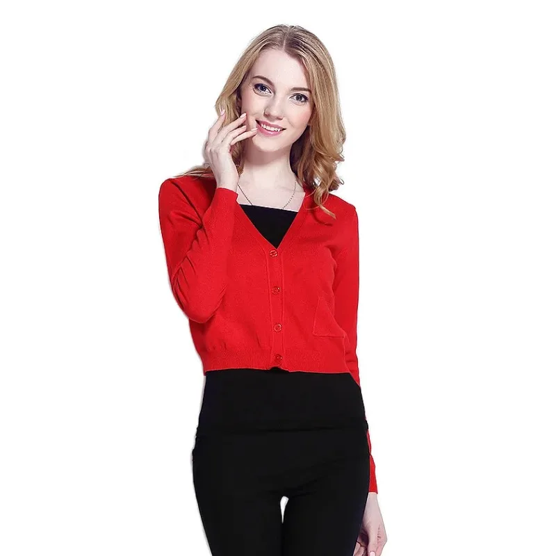 Korean Short Knitted V-neck Sweater Women's Slim Long-sleeved Sweatshirt Jacket Single-breasted Women's Solid Color Coat Top