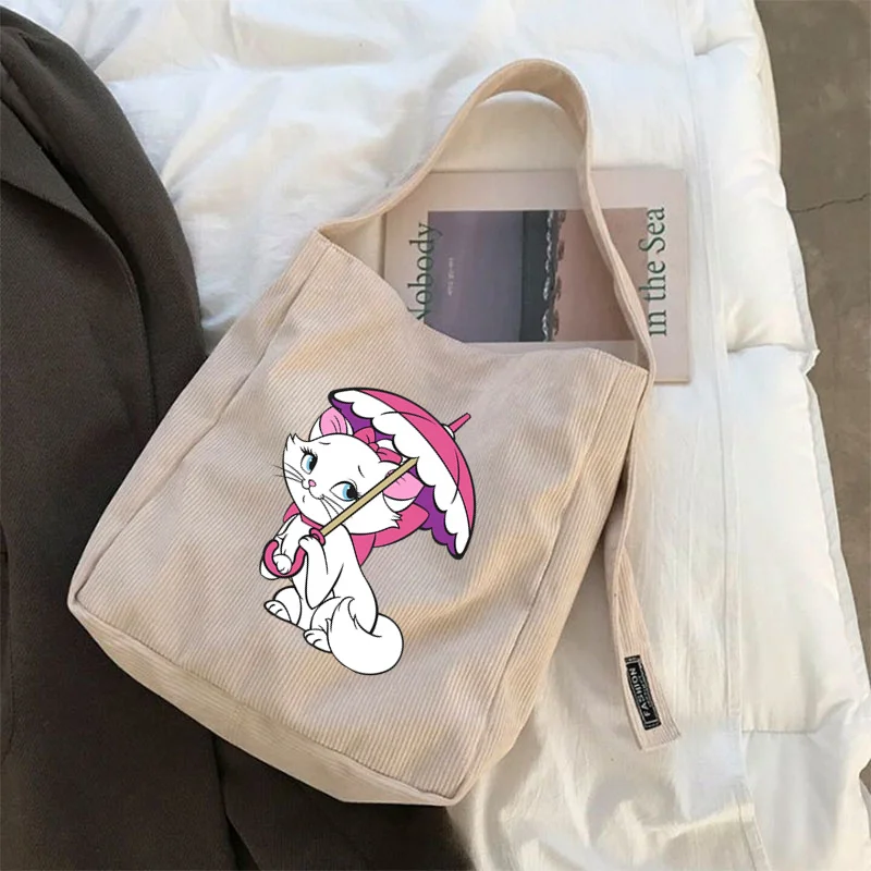 MINISO The Aristocats Marie Cat Girls Shopping Bags Ladies Tote Bags Large Capacity Canvas Handbag Storage Canvas Shoulder Bags