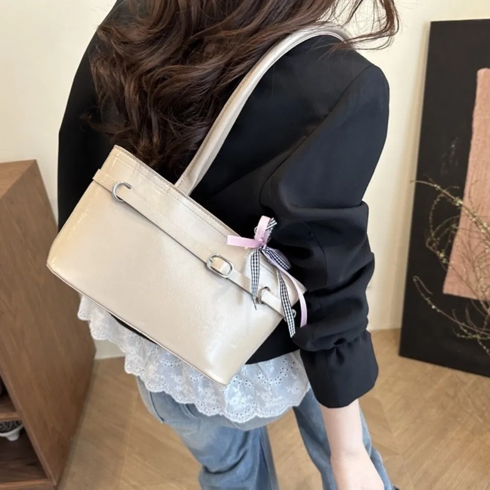 الحلو بو الجلود القوس الشريط حقيبة كتف Y2K التنقل الفرنسية عصا حقيبة تحت الإبط الكورية نمط مربع المرأة حقيبة يد السيدات #2