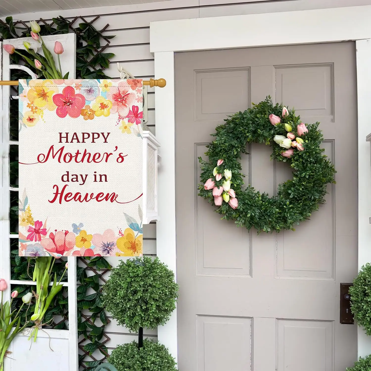Louise Maelys Heaven Mother's Day Garden Flag 28x40 Double Sided, Burlap Large Vertical Memorial Floral Flower Garden Ya XAA SSL