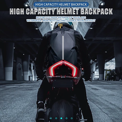 Imagen 2 del producto Nuevo bolso clásico multifuncional de gran capacidad para casco de motocicleta, mochila impermeable para motocicleta, bolsa de viaje reflectante para bicicleta