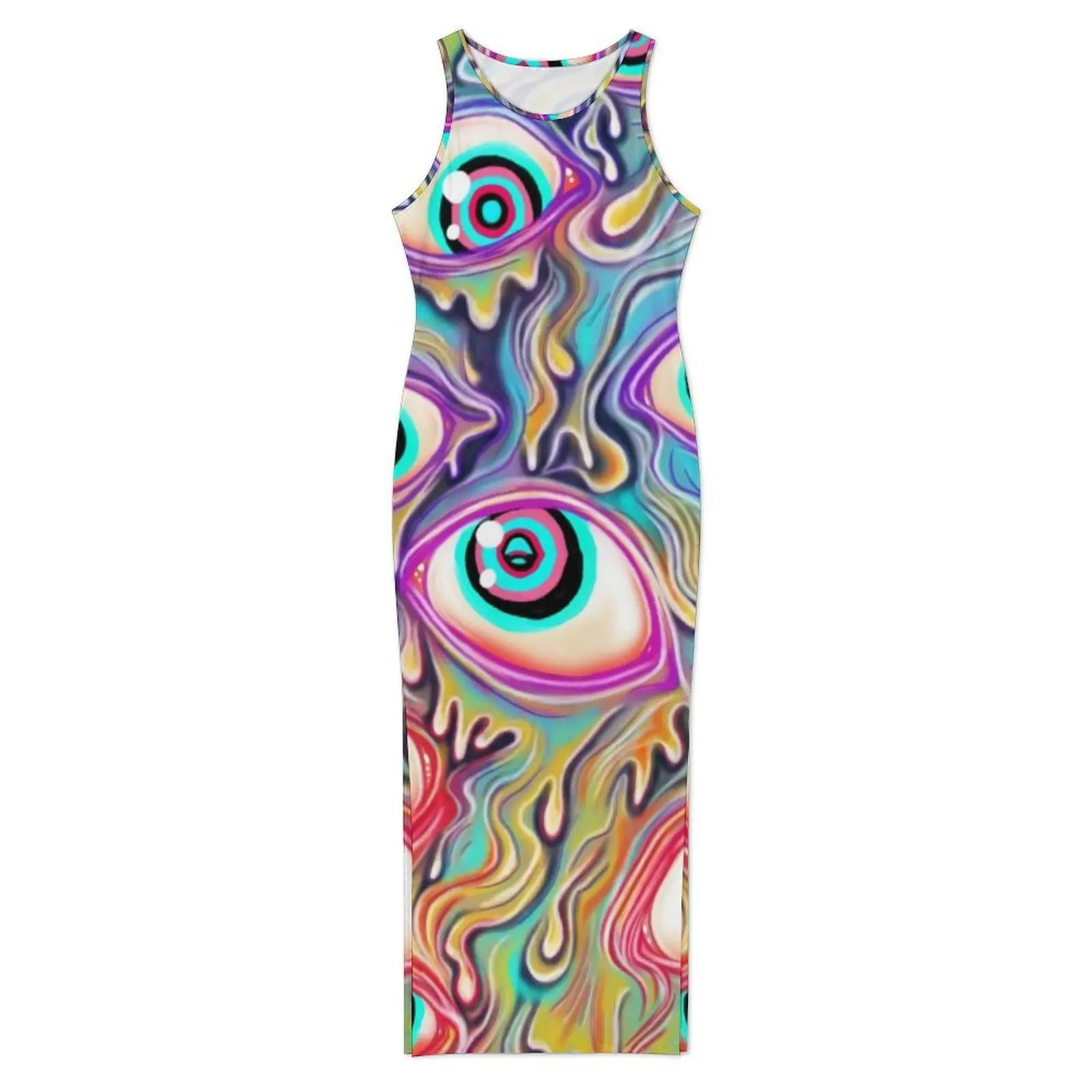 Colorful Dripping Eyes Dress Sleeveless Eyeball Pattern Maxi Dresses Slim Sexy Bodycon Dress Women Graphic Oversize Vestido