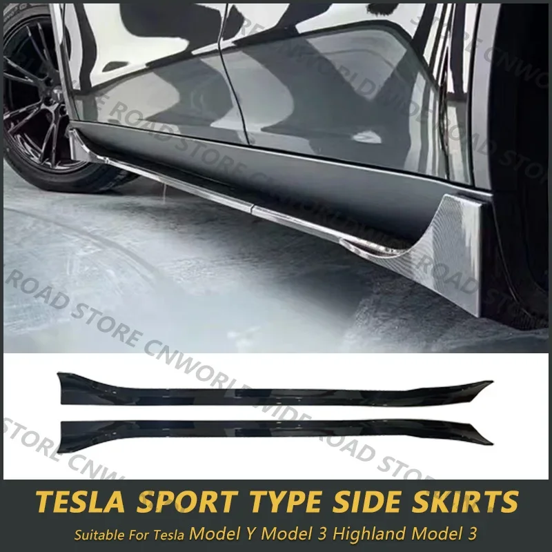 Dla Tesla Model 3 Y Highland 2017-2024 Zestawy bocznych spódnic z włókna węglowego Wzór czarny ABS Szybka regulacja dla akcesoriów Tesla