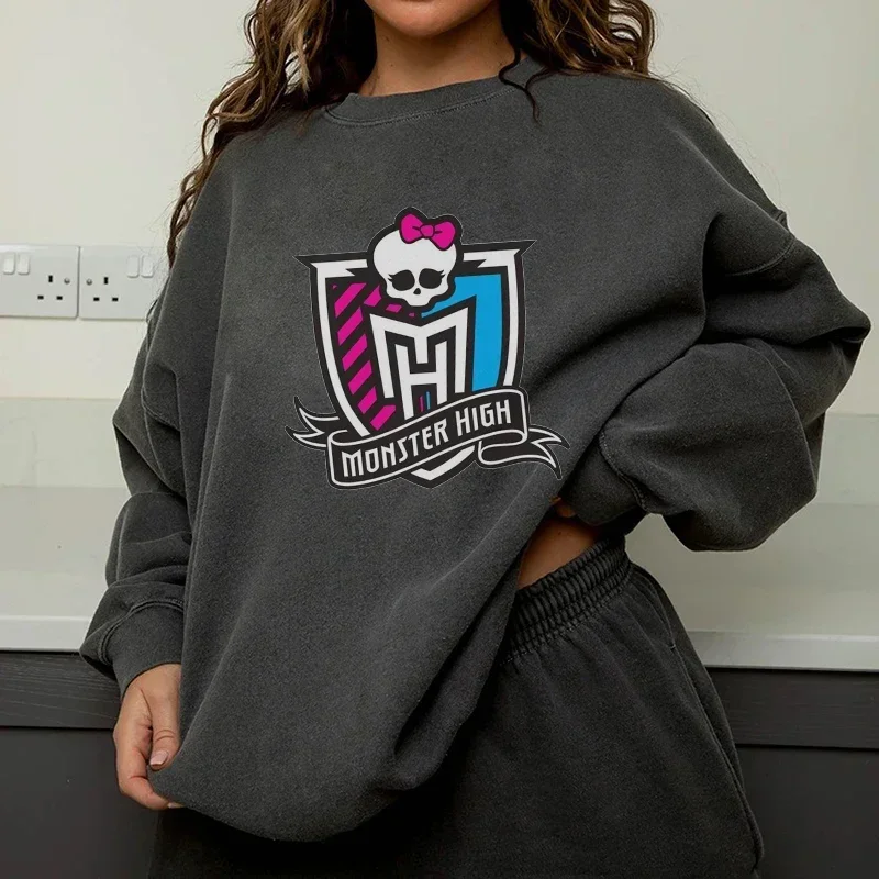 Monster High Cartoon Print Hoodie Kpop Long Sleeve Hoodies Women Pullover 2024 Autumn Winter Fashion Harajuku Sweatshirt