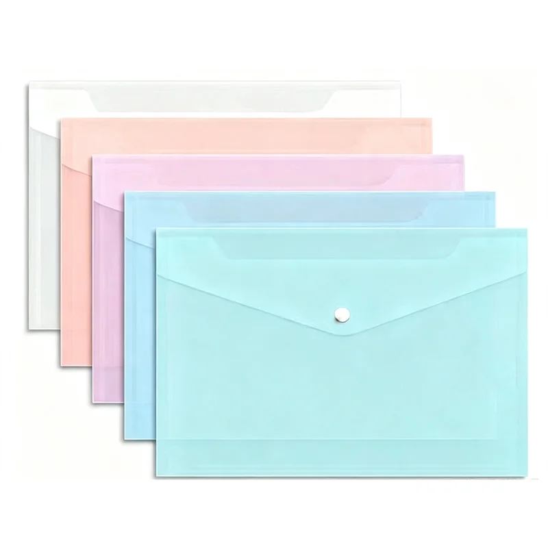 10Pcs A4 Morandi Transparent Waterproof File Bag Snap Button Document Pouch Test Paper Organizer Office School Stationery
