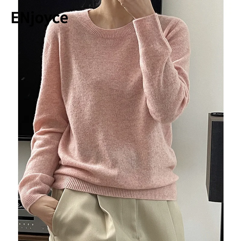 

Women Original Pure Cashmere Crewneck Sweater 2024 Winter Ladies Knitwear Korean Warm Long Sleeve Soft Wool Knitted Pullover