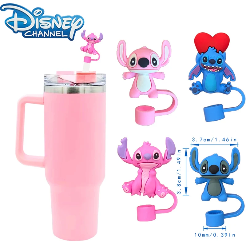 

New Cute Disney Anime Stitch 10mm Straw Hat Cartoon Lilo&Stitch Doll Decoration Fun Dust Cover Cup Straw Stopper Gifts Wholesale