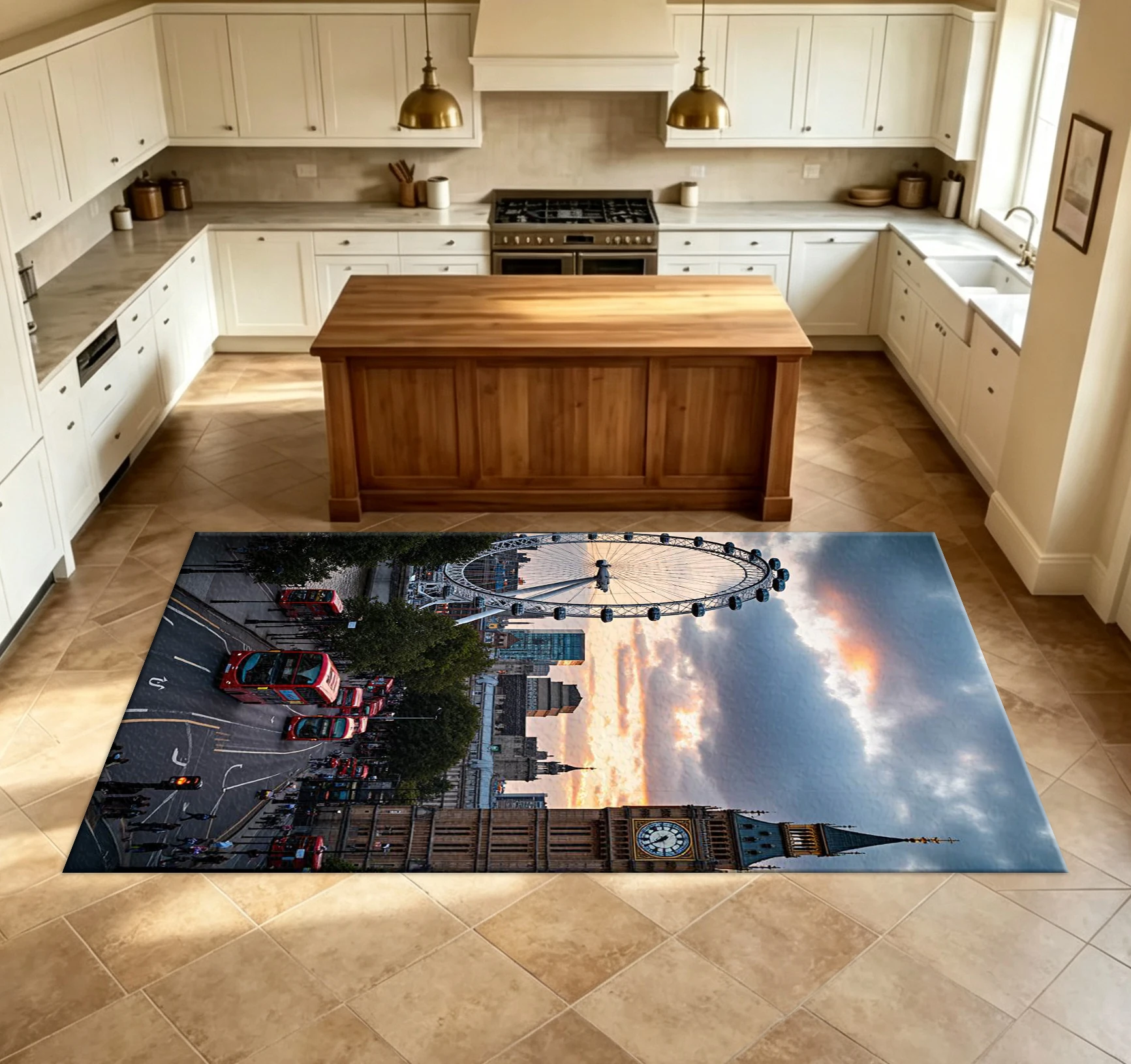 London Big Ben London Eye Sunset View Carpet City Famous Landmarks Scenery Floor Carpet for Home Room Decoration