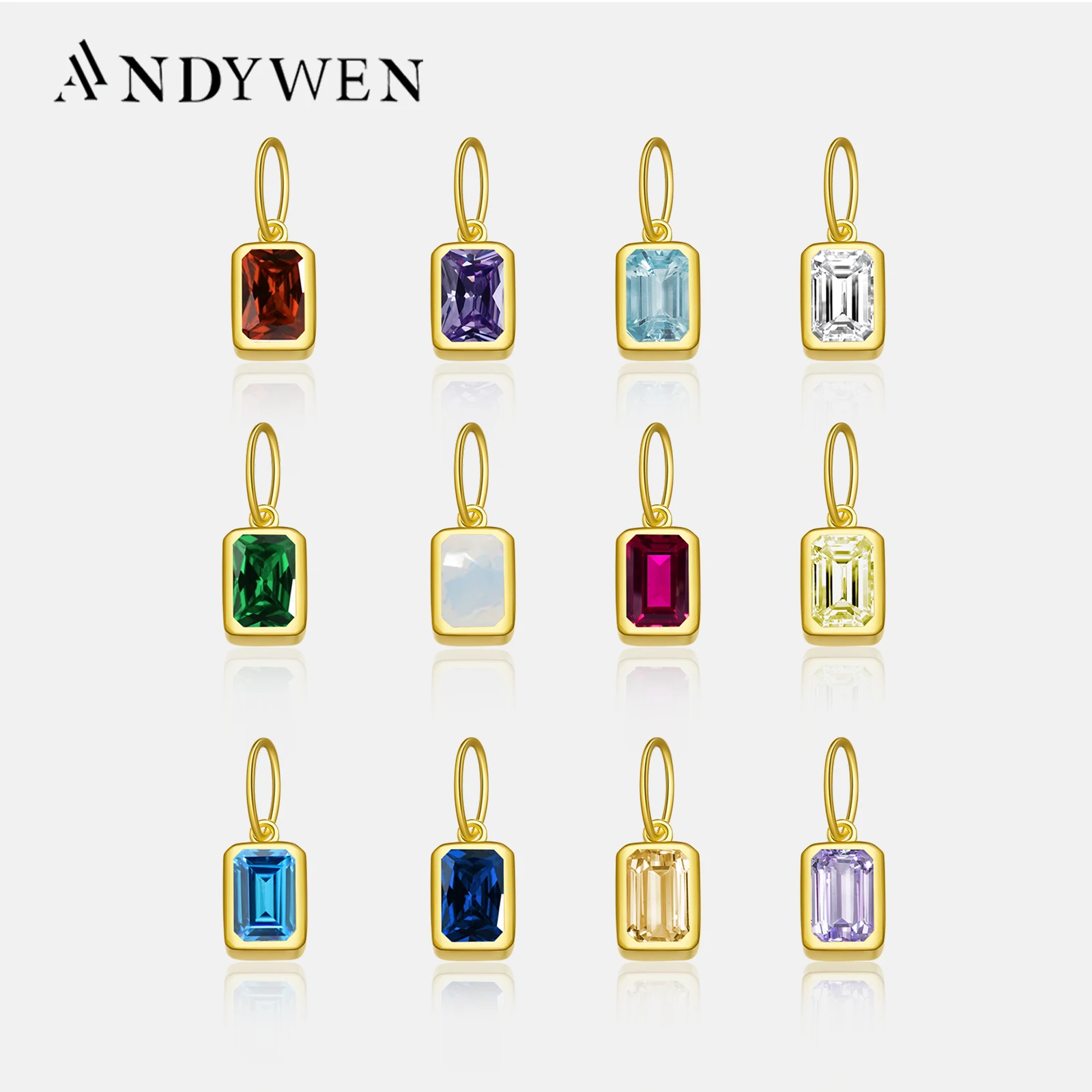 ANDYWEN 925 Sterling Silver 12 Birthstone CZ  Clips Charm Beads Pendant For Necklace And Bracelet 2024 Women Luxury Fine Jewelry