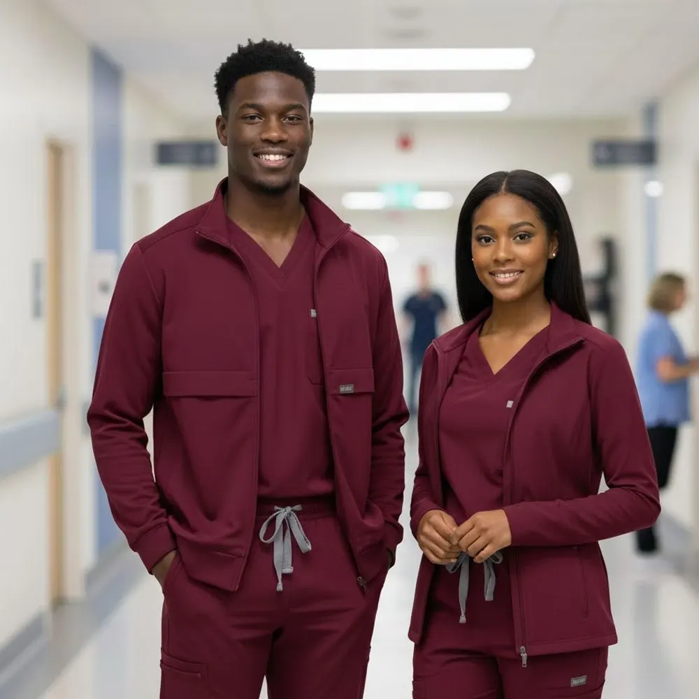 Unisex 3-Piece Thick Scrubs Set Long Sleeve Lab Coat Workwear Uniform for  Clinic Nurses Lab