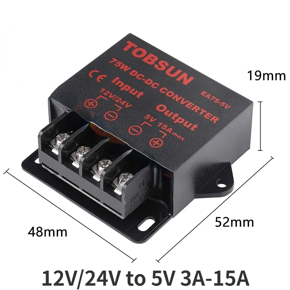 12V/24V to 5V 5A 15AMP 3A 10A 24V to 5V 12V to 5V 3A 5A 10A 15A Car Step Down Reducer DC DC Converter Regulator