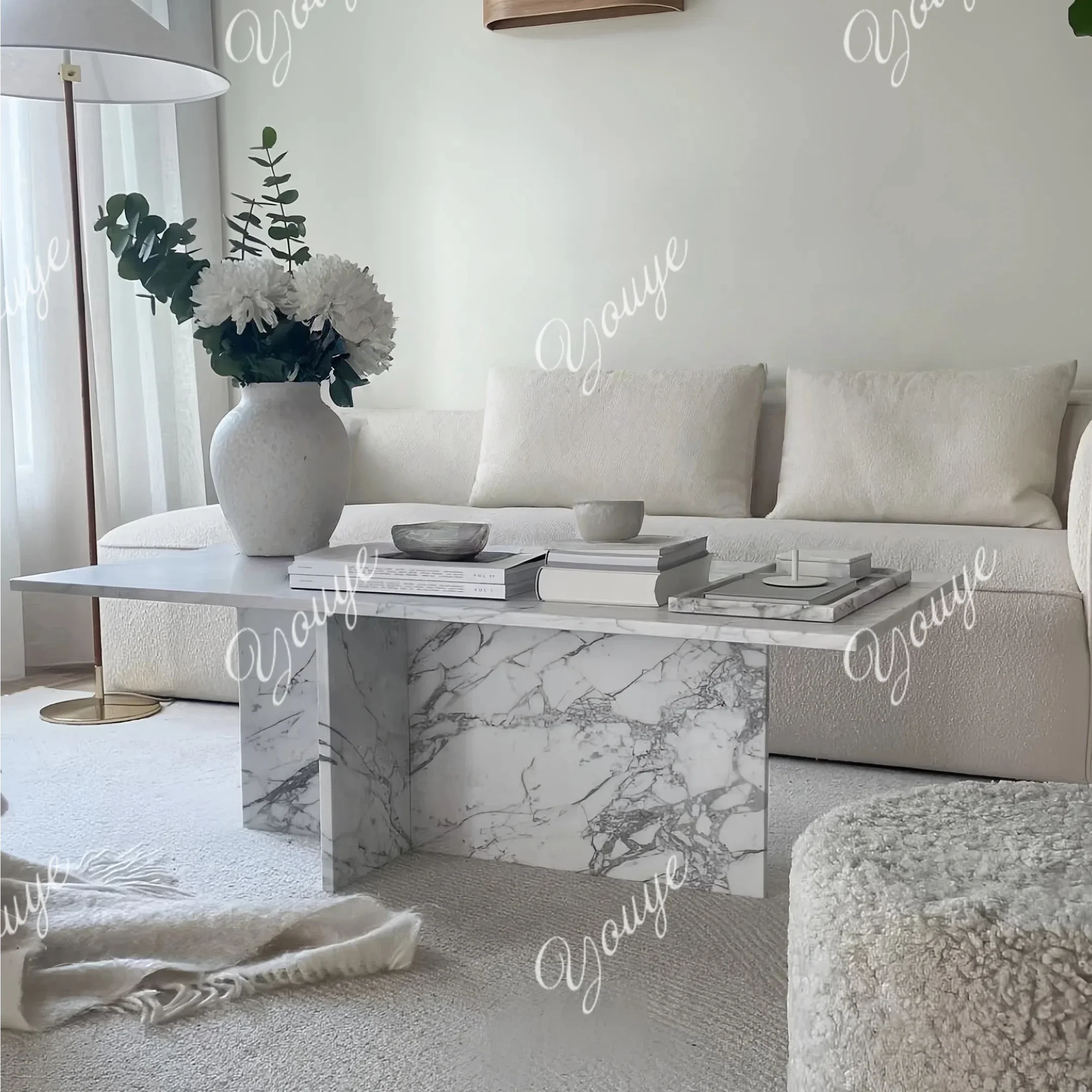 

C French Minimalist Marble Coffee Table Living Room Jazz White Rectangle Modern Big White Light Luxury