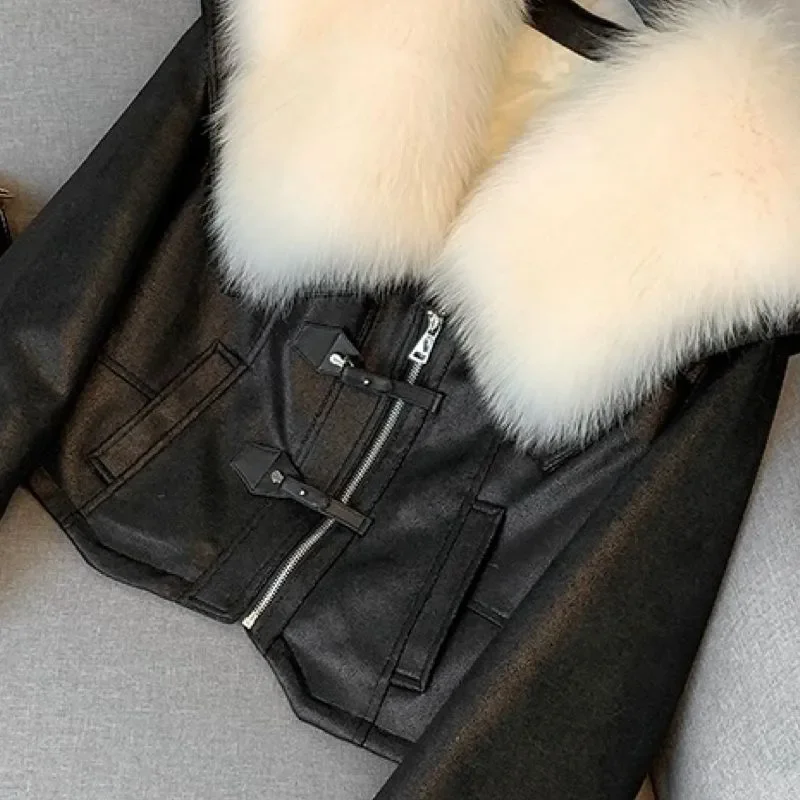 2025 Autumn Winter New Imitation Fox Fur Coat Women Fashion Down Liner Parkas Thick Warm Leather Jacket Female Outerwear W637