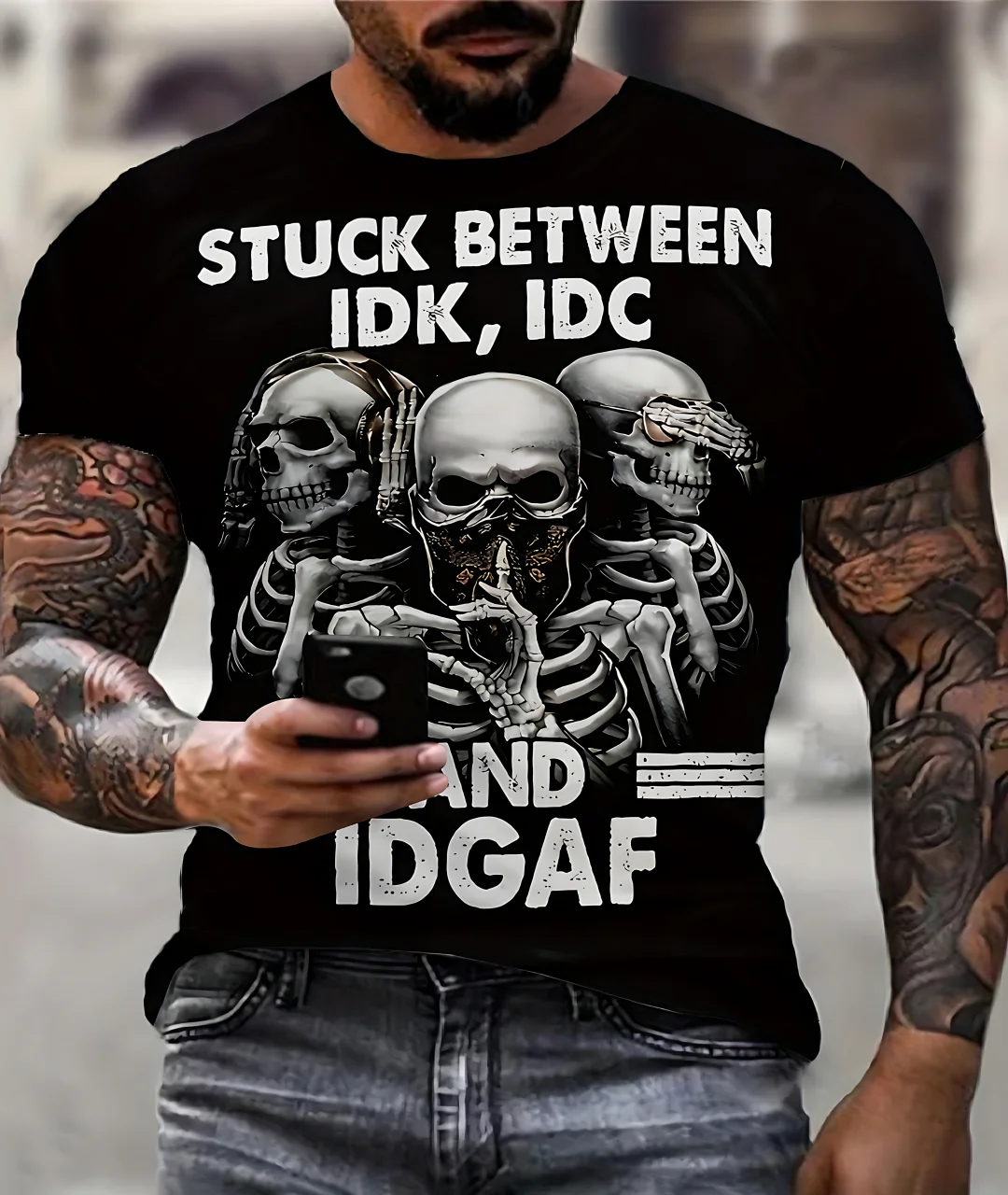 The 2025 summer new personalized skull 3D printed pattern men's T-shirt is light, breathable and polyester men's wear